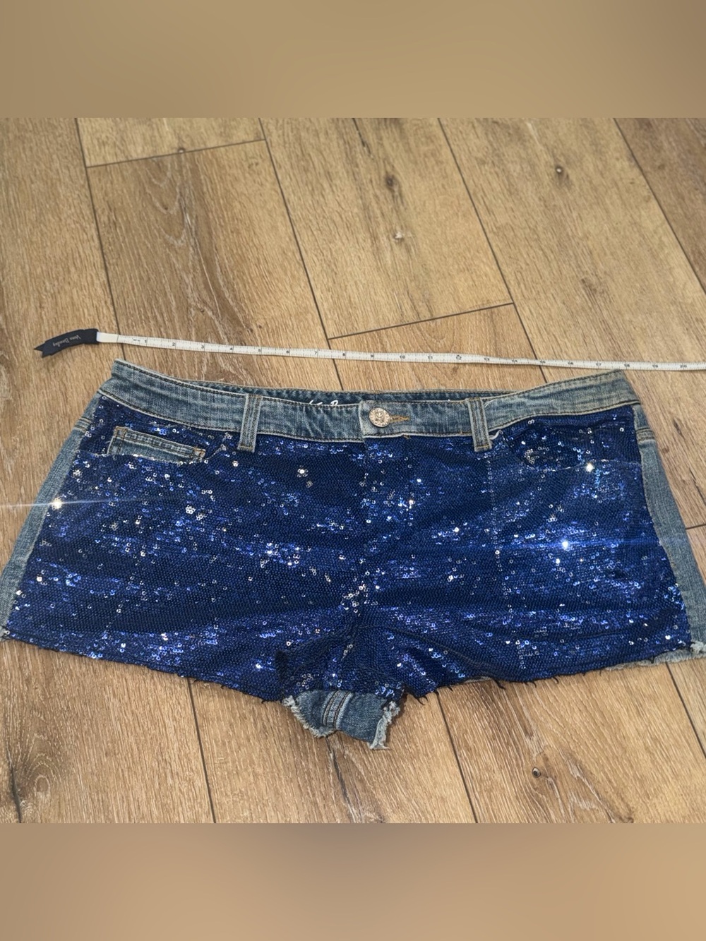 Victoria’s Secret‎ Blue Sequin Denim Jean Boyfriend Shorts Size 12